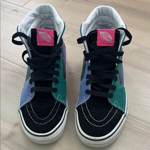 Vans Sk8 Hi Mix & Match Sneakers in Black with Teal & Lavender & Mustard Yellow